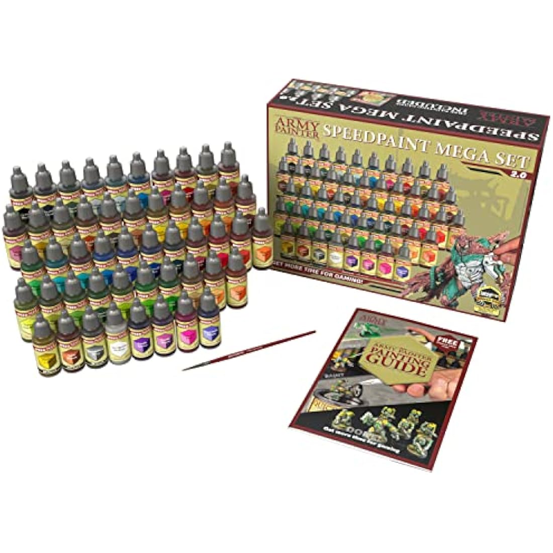 The Army Painter Speedpaint 2.0 Mega Set Combo, 50 Dropper Bottles of Non Toxic Acrylic Contrast Paint 18ml for Wargaming, Incl. 1 Paint Palette and 2 Army Painter Brushes