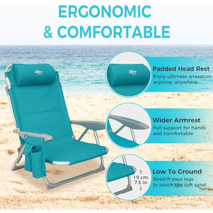 #WEJOY 4-Position Folding Beach Chair - Lightweight Aluminum Camping Chair for Adults, High Back Recliner with Pillow & Storage Pocket, Portable