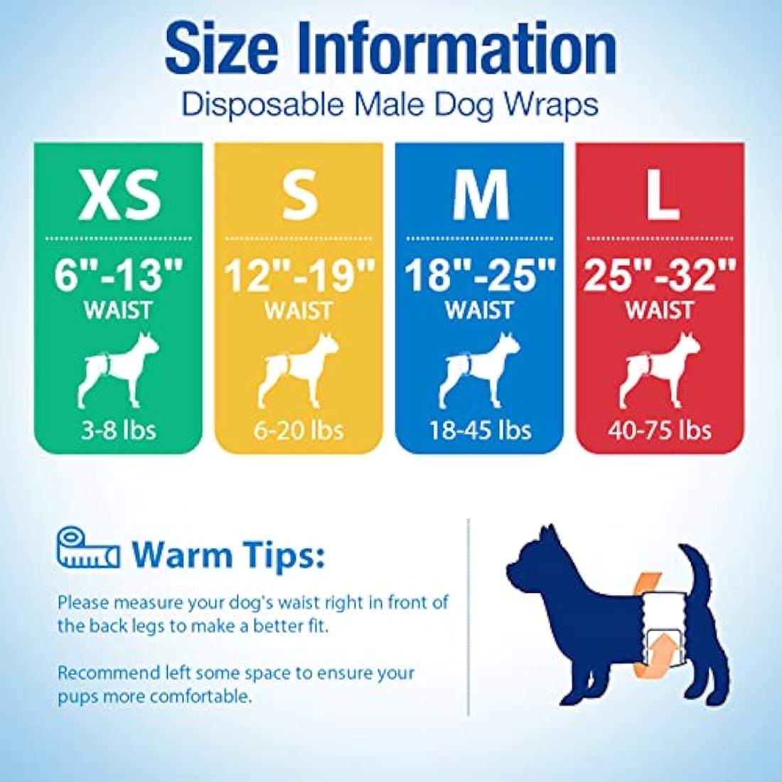 Pet Soft Dog Nappies Male-Disposable Male Dog Wraps 20 Counts, Super Absorbent Puppy Dog Diapers Incontinence Nappy Wraps with Wetness Indicator (L-20 Count)