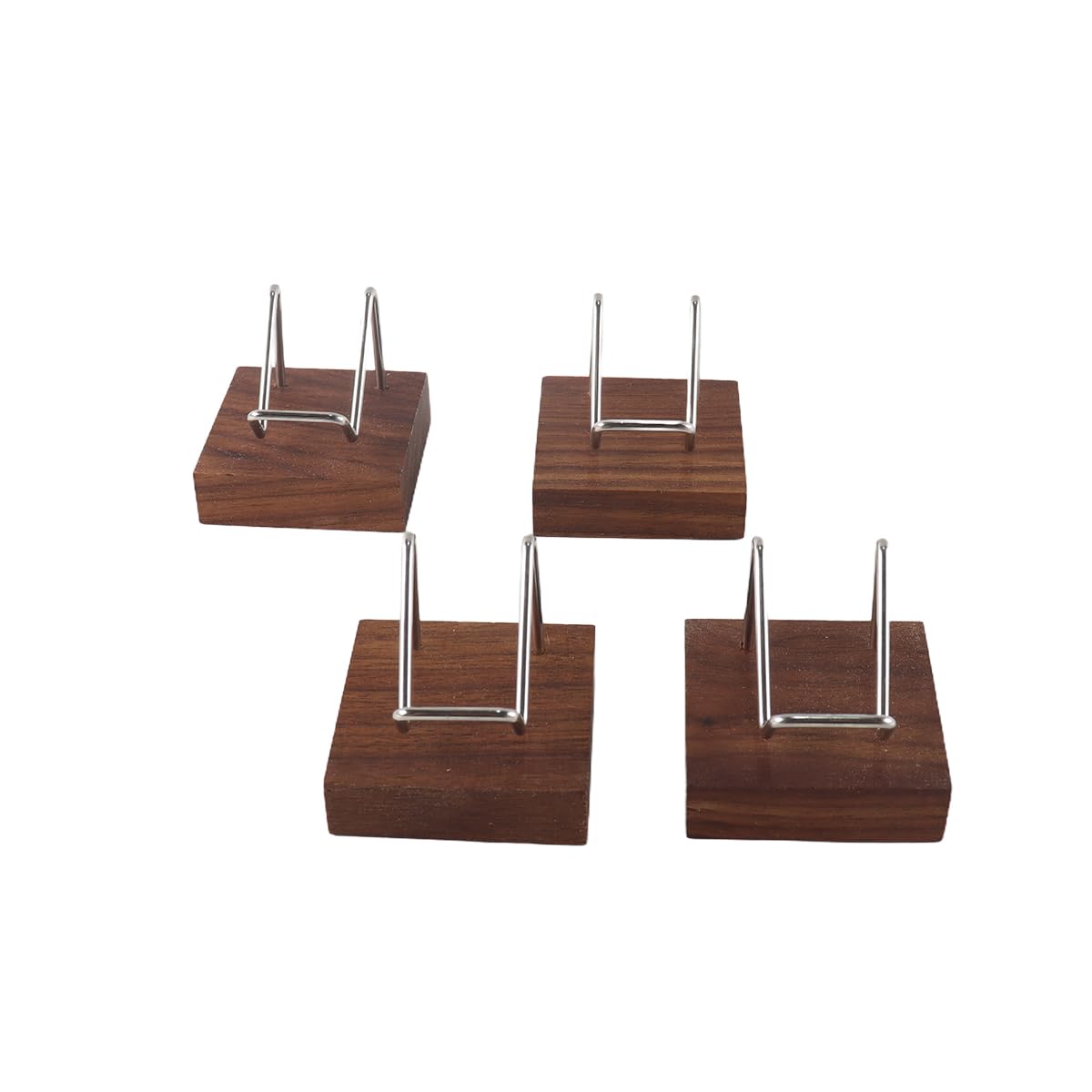 Enwye 4 Pcs Rock Display Stand Metal Crystal with Wooden Pedestal Base Decorative Easel Holder Mineral Crystal Display Stand Silver