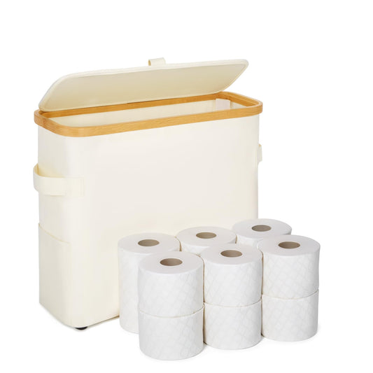 Vicyak Toilet Roll Storage, Toilet Paper Organizer Basket, Paper Basket with Lid and Handle, Toilet Paper Holder Basket with Pulley (24L)
