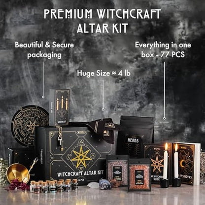 Large Witchcraft Kit 65 PCS - Witch Altar Starter Kit - Wiccan Supplies and Tools - Witchcraft Supplies Kit - Witch Set for Beginners Witchcraft Kit for Beginners - Witch Starter Kit Spell Kit