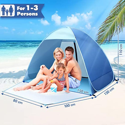 Pop Up Beach Tent, Beach Tent UV 50+ Protection Automatic Beach Tent Shelter Portable Sun Shade Tent with Front Extended Floor Zipper Back Door for Beach, Garden