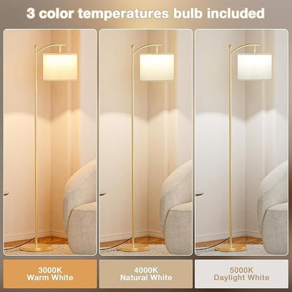 Aooshine Floor Lamps for Living Room with 3 Color Temperatures, Adjustable Tall Standing Lamp with Off White Shade and Gold lamp Hole(Bulb Included)