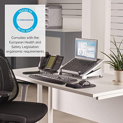 Fellowes Office Suites Laptop Stand for Desk 6 Height Adjustable Portable Laptop Riser for the Home and Office - Max Monitor Size 17", Max Weight 5KG - Black/Silver