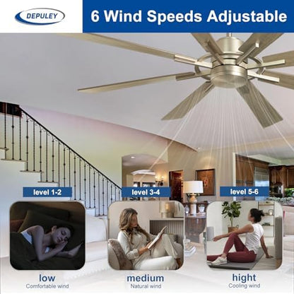 Depuley Ceiling Fan Without Light: 60 Inch Big Fan with Remote Control for Patio Porch - Grainy Fan for Indoor - Large Farmhouse Fan Reversible 8 Blade Quiet DC Motor