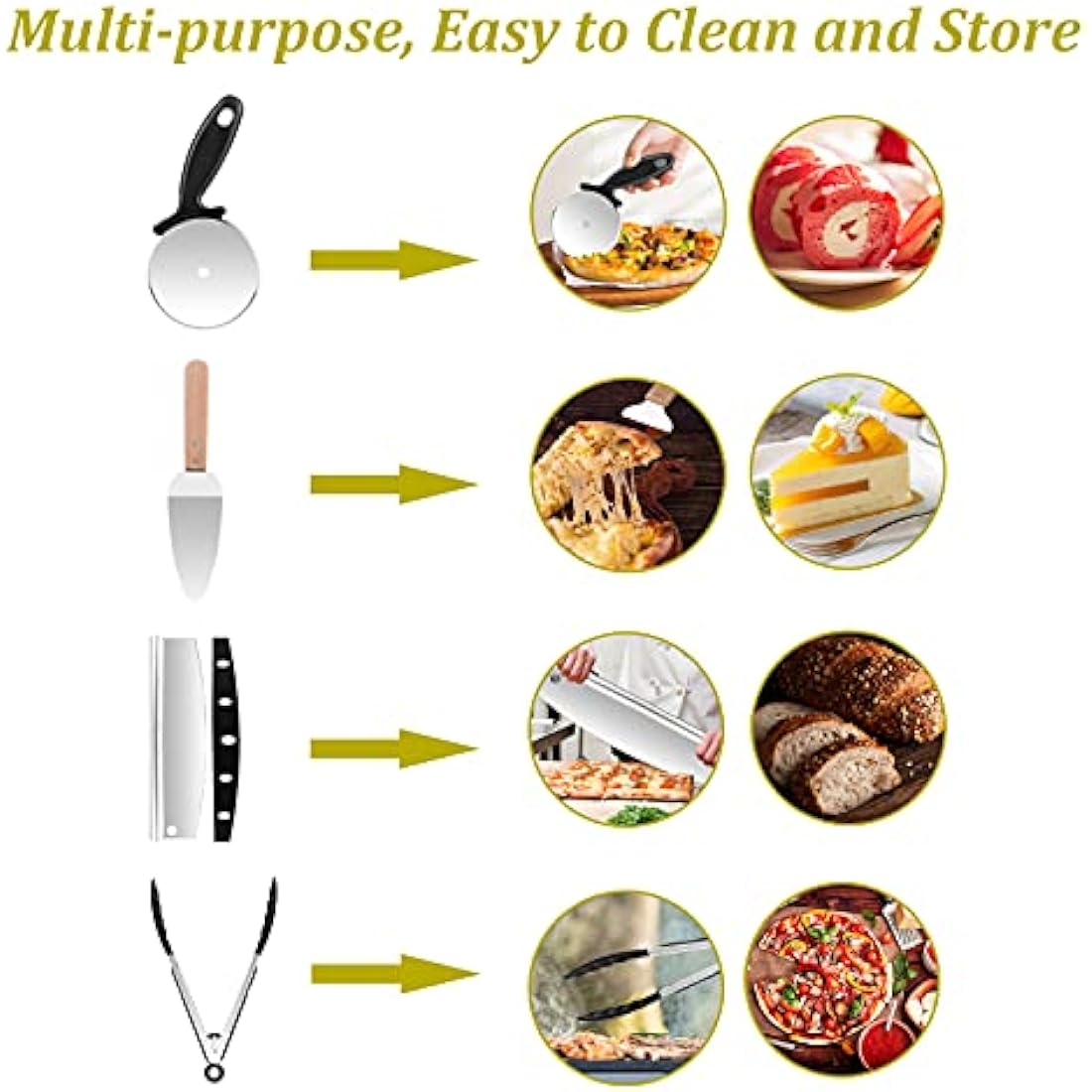Sinbury Pizza Peel Tools Set, 5 PCS Pizza Making Tool Kit, Including 12 Inch Pizza Paddle, Rocker Cutter, Spatula, Cutter, Food Clip,