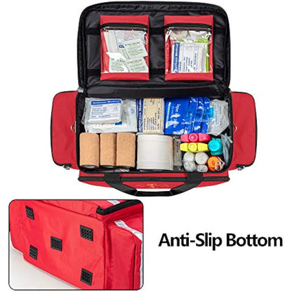 Trunab Emergency Responder Trauma Bag Empty, Professional Large First Aid Bag Medical Bag with Inner Dividers and Non-Scratch Bottom, Ideal for EMT, EMS, Paramedics, Red, Bag Only, Patented Design
