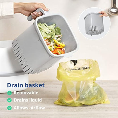 BLUE GINKGO Kitchen Compost Bin [5L] – Filter-Free, Odor-Tight Countertop Food Waste Pail with Handles (Made in Korea, Grey)