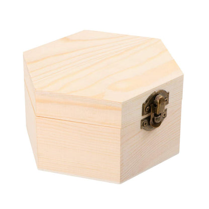 Healifty Hexagonal Wood Case with Lock Hasp Small Wooden Storage Container for Soap Flower Box Jewelry Diy Crafts Home Decoration Wedding