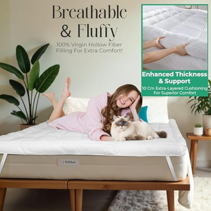 MightySoft Super King Mattress Topper 10cm Thick - Quilted, Extra Deep, Ultra Fluffy and Breathable Microfiber Topper, Securely Fits with Elastic Straps, Enhances Comfort & Supports Restful Sleep