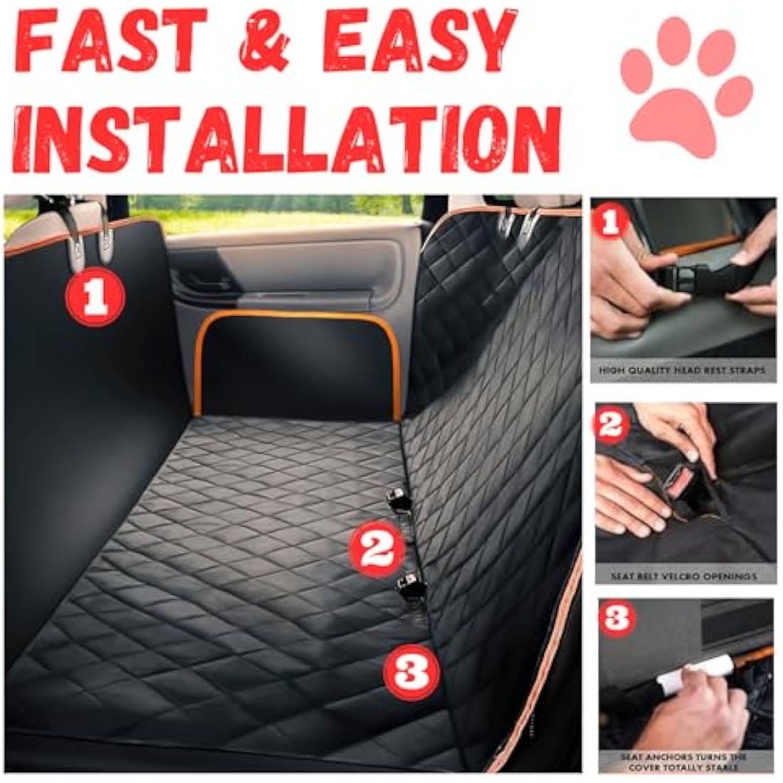 Doggie World Dog Car Seat Cover - Cars Trucks and Suvs Luxury Full Protector w/Extra Side Flaps Seat Belt Openings - Hammock Convertible for your Pet - Waterproof Non-Slip - Machine Washable