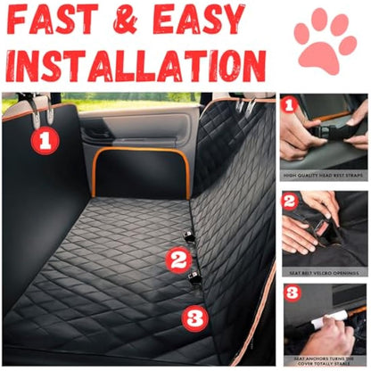 Doggie World Dog Car Seat Cover - Cars Trucks and Suvs Luxury Full Protector w/Extra Side Flaps Seat Belt Openings - Hammock Convertible for your Pet - Waterproof Non-Slip - Machine Washable