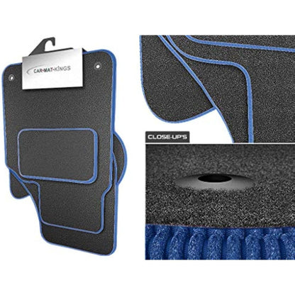 (D9:CT65) 4 Piece Ford (2011-2018) Fiesta (MK7) Vehicle Specific Car Mat Set Grey Carpet Blue Trim