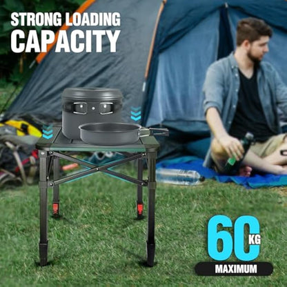VILLEY Camping Table Folding, Small Lightweight Roll Up Aluminum Camp Table with Carry Bag, Adjustable Height Portable Outdoor Table for Picnic, Beach, Hiking, Fishing