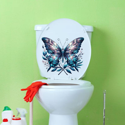 Colorful Butterfly Flower Toilet Cover Sticker Decals,Fish Bird Flower Leaf Waterproof Toilet Lid Tank Seat Decals Cistern Self-Adhesive Bathroom