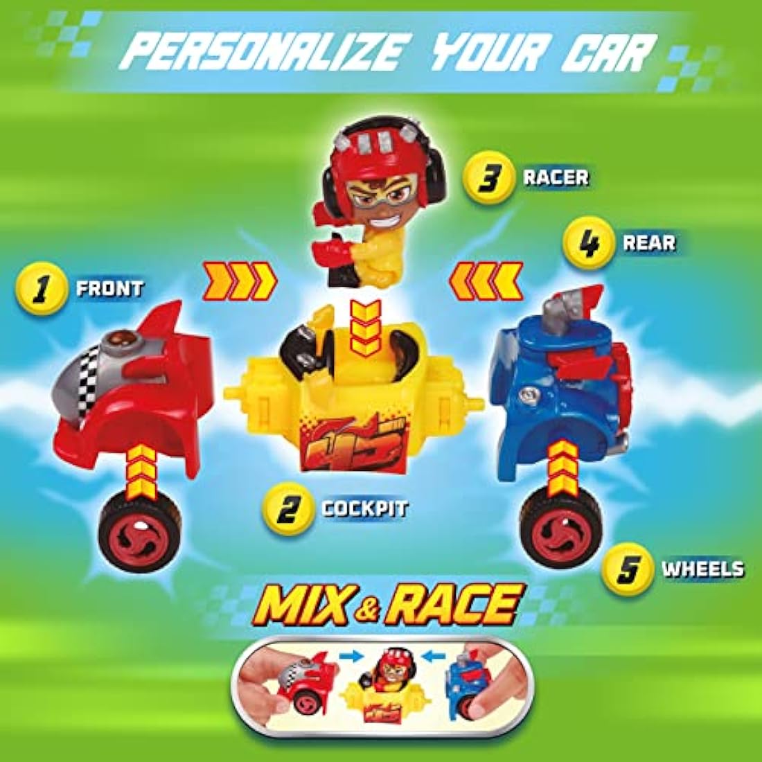 T-RACERS Glow Race Series – Collectible surprise car and driver. Car can be taken apart piece by piece, and parts are interchangeable