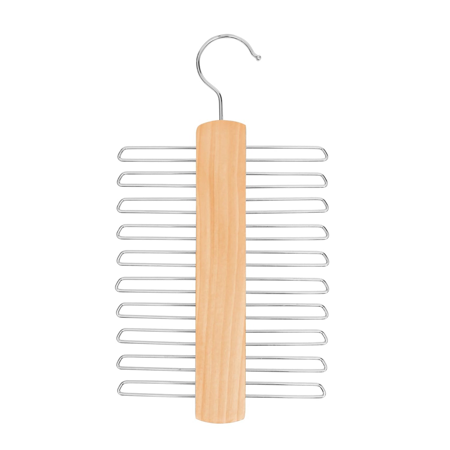 Tie Hanger for Wardrobe | Wooden Tie Organiser for Men with 20 Non-Slip Chrome Bars