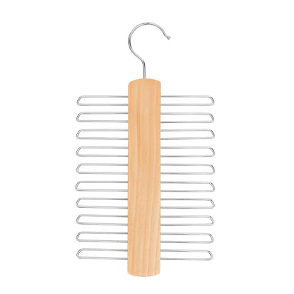 Tie Hanger for Wardrobe | Wooden Tie Organiser for Men with 20 Non-Slip Chrome Bars