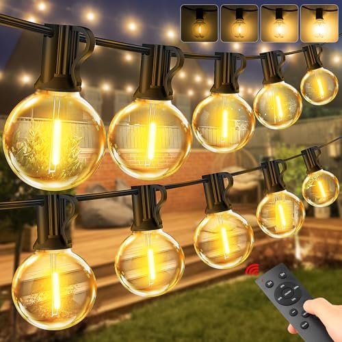 Vanranger Festoon Outdoor Lights Mains Powered with Remote Control G40 Garden Outside Festoon Lights Mains Powered 45M 150Ft for Gazebo Pergola with Shatterproof LED Bulbs