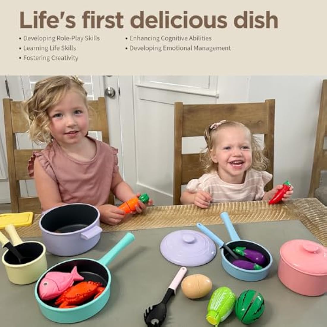 GILOBABY Kitchen Pretend Toy, Role Play Cutting Fruit Food Toy & Cookware Pot & Pan Set, Educational Gift Toy for Kid Girl Boy Toddler Age 3,4,5,6,7,8, Cooking Utensil Vegetable Toy for Children
