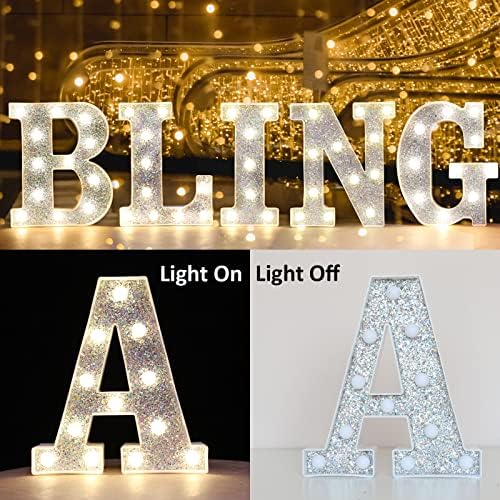 LED Marquee Letter Lights, Light Up Silver Letters for Bedroom Glitter Gifts for Teenage Girls Alphabet Letter Sign Battery Powered Night Light Birthday Party Wedding Home Decoration, Silver Letter N