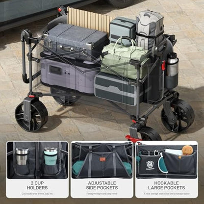 EVER ADVANCED 225L Festival Trolley on Wheels with Removable Canopy, 150KG Heavy Duty Camping Trolley, Push & Pull Beach Cart with 3 Large Pockets, Garden Folding wagon Fishing Grey