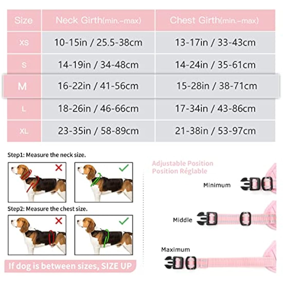 HEELE Dog Harness, Reflective Dog Harness, with Padded Handle Control, 2 Metal Rings, Harness for Small Medium and Large Dogs, Pink, M