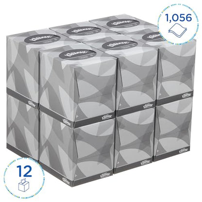 Kleenex Facial Tissue Box 8834 - Soft, Strong and Absorbent - 12 x 88 (1056 Facial tissues) White, 2-ply, Fragrance-Free
