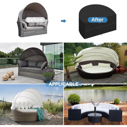 VANSHEIM Outdoor Daybed Cover - Waterproof Garden Furniture Cover - 420D Semi Circle Day Bed - 230x120x100cm