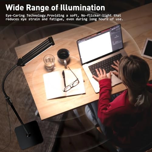 Mojimdo LED Floor Lamp with Remote, Touch Control Bright Floor Lamps, Dimmable 3 Color Modes&10 Brightness Standing Lamp, Gooseneck Reading Lamp for Living Room Bedroom Office-USB Adapter Included