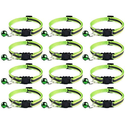 Tafeiya 12x Reflective Design Adjustable Cat Collars More Safety Quick Release Safety Buckle with Bell (Fluorescent Green)