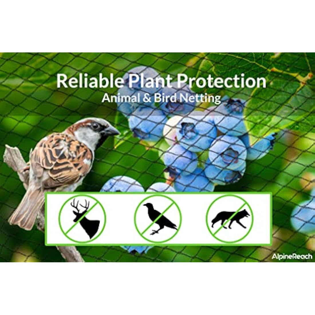 AlpineReach Garden Netting 2m x 20m Extra Strong Woven Mesh Bird Netting Heavy Duty Kit - Protect Plants & Fruit Trees Against Animals & Deer Fencing Protection - Reusable with Cable Ties, Black