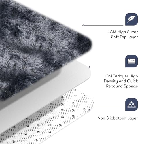 JOJOSEE Rugs Living Room, 200 x 300 cm Grey Area Rug, Anti Slip Soft Fluffy Shaggy Extra Large Floor Carpets Mat for Bedroom, Nursery Bedside (Dark