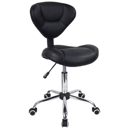 WKWKER Ergonomic Rolling Stool With Thick Cushion PU Leather Height Adjustable Swivel Stool For Work SPA Salon Tattoo With Back (Black)