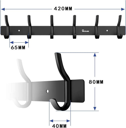 Anjuer Coat Rack with 6 Hooks Aluminum Alloy Black 20kg Load Capacity for Clothes Hat