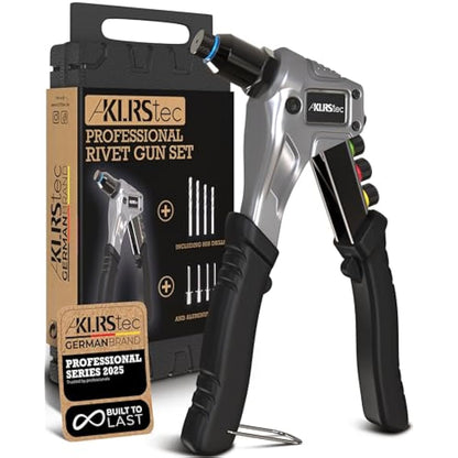 KLRStec® Professional Rivet Gun Kit incl. 120 Pop Rivets and 4 HSS Drills - High Quality Pop Rivet Tool Kit for Processing Pop Rivets