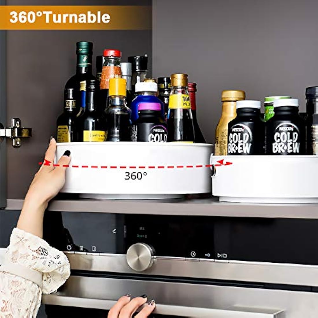 Semlos 2 Packs Turntable Lazy Susan Organizers, 9" and 12" Spice Rack Organisers for Kitchen Organization and Storage, Non-Slip Under Sink Organizers for Pantry, Cabinet, Office, Bathroom