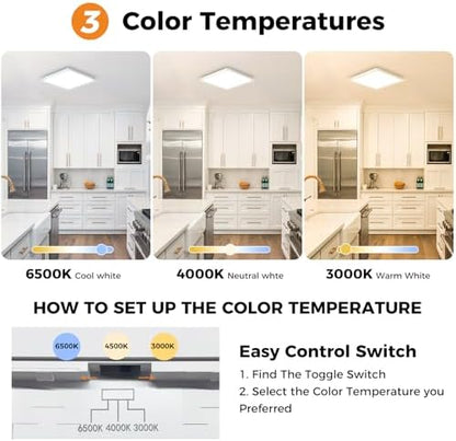 slochi 4Pack LED Ceiling Light, 3000K/4000K/6500K 3 Color Temperature, IP54 Waterproof Bathroom Light, Modern Square LED Ceiling Lamp for Bedroom, Kitchen, Hallway, Outside Porch and More
