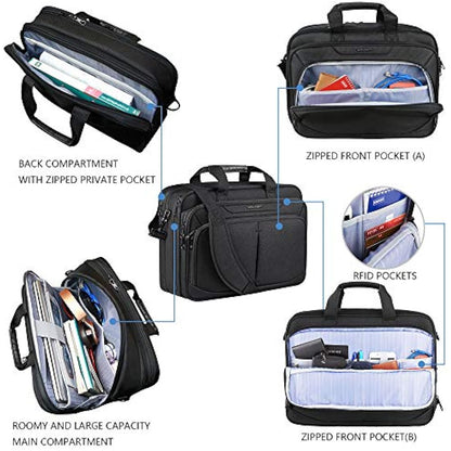 KROSER Laptop Bag Expandable Lightweight Briefcase for 17.3" Laptop Premium Business Work Bag Water-Repellent Messenger Bag with RFID Pockets for School/Travel/Women/Men-Black