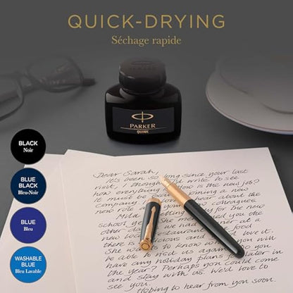 Parker Fountain Pen Ink Bottle | Black QUINK Ink | 57 ml Fountain Pen Refill