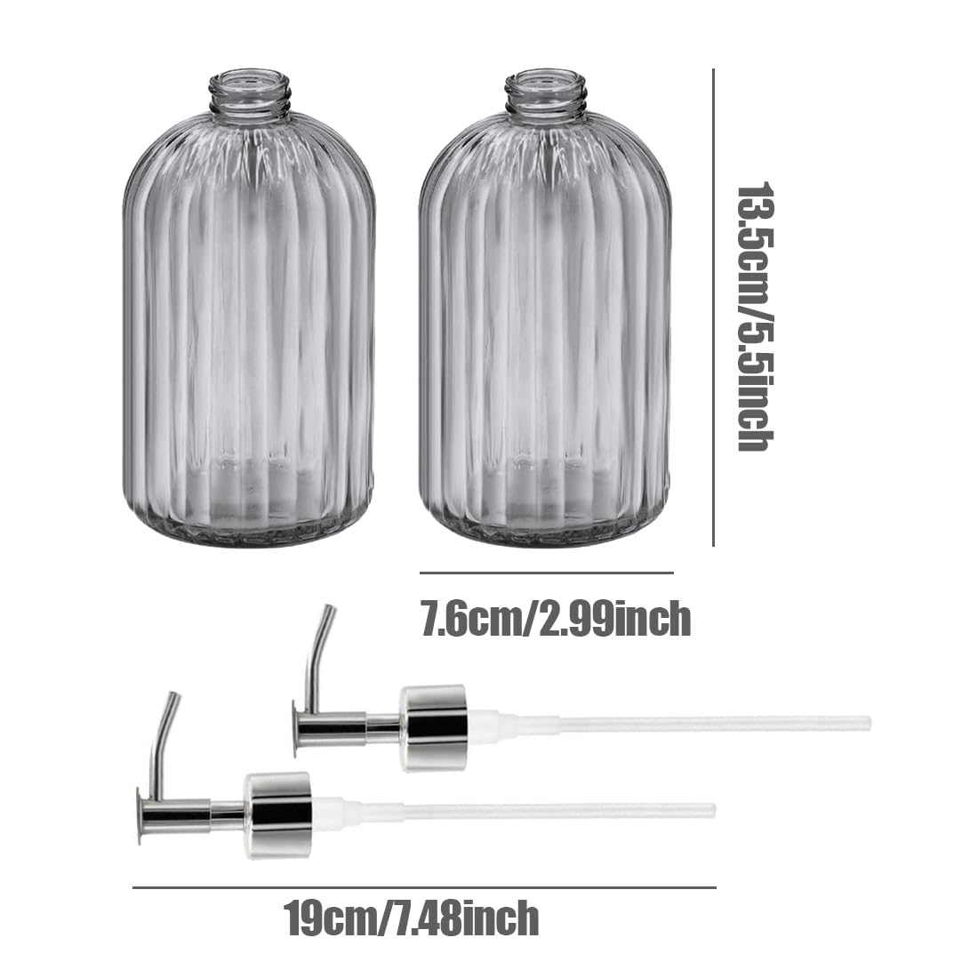 2 Pack Glass Soap Dispenser Bottle with Pump,14 Oz Clear Glass Jar Soap Liquid Hand Soap Dispenser, Refillable Liquid Hand Jar Dispenser for Bathroom