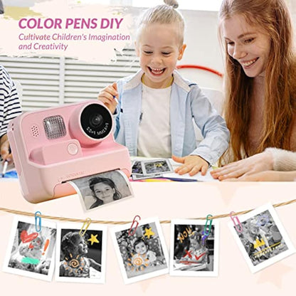 Mafiti Kids Camera Instant Print, 48MP Digital Camera with Zero Ink, Selfie 1080P Video Camera with 32G TF Card, Toys Gifts for Girls Boys Aged 3-12 for Christmas/Birthday/Holiday (Pink)