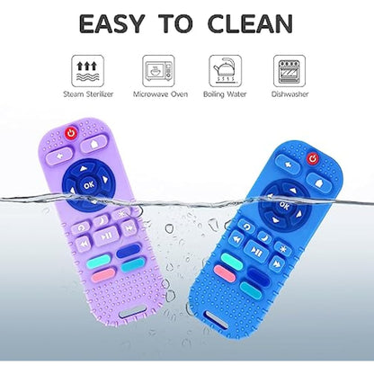 Hooku 2 Pack Silicone Teethers for Babies 0-6 Months, Teething Toys for Babies 6-12 Months, Baby Remote Control Toy, Infant Toys 0-3 Months, Sensory Chew Toys, Toddler Newborn Baby Gifts for Boy Girl