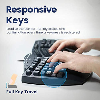 Perixx PERIBOARD-512 Ergonomic Split Keyboard, Curved Design, Wired USB, Multimedia Keys, UK QWERTY Layout, Black