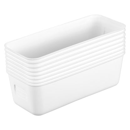 Mobestech Storage Bins Set of 8 Plastic Storage Box with Lid Thin Rectangle Basket for Kitchen Pantry Bathroom under Sink Shelves Organisation 8.86 X