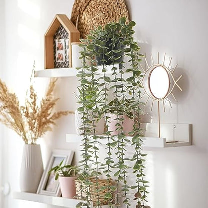 Veryhome 2Pack Artificial Hanging Plants in Potted Eucalyptus Fake Vines Faux Greenery Fake Plants Artificial Eucalyptus Vine in Pot for Wall Room Indoor Outdoor Decoration(Green)