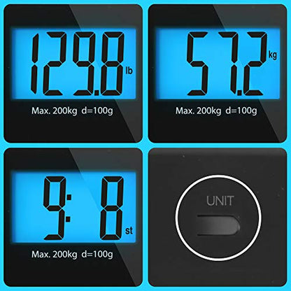 Duronic Body Scales BS203 Measures Body Weight in Kilograms, Pounds and Stones | Black Non-Slip Design Step-On Activation Bathroom Scales Precision Sensors XL Digital Display 200kg Capacity (Black)