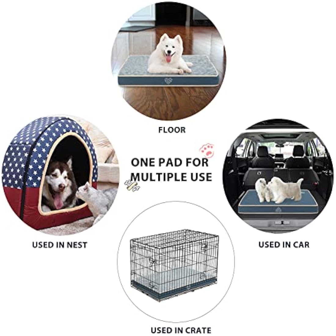 VANKEAN Waterproof Reversible Dog Bed Mat with Removable Machine Washable Cover, Crate Mat for Small to Large Dogs, Navy/Grey