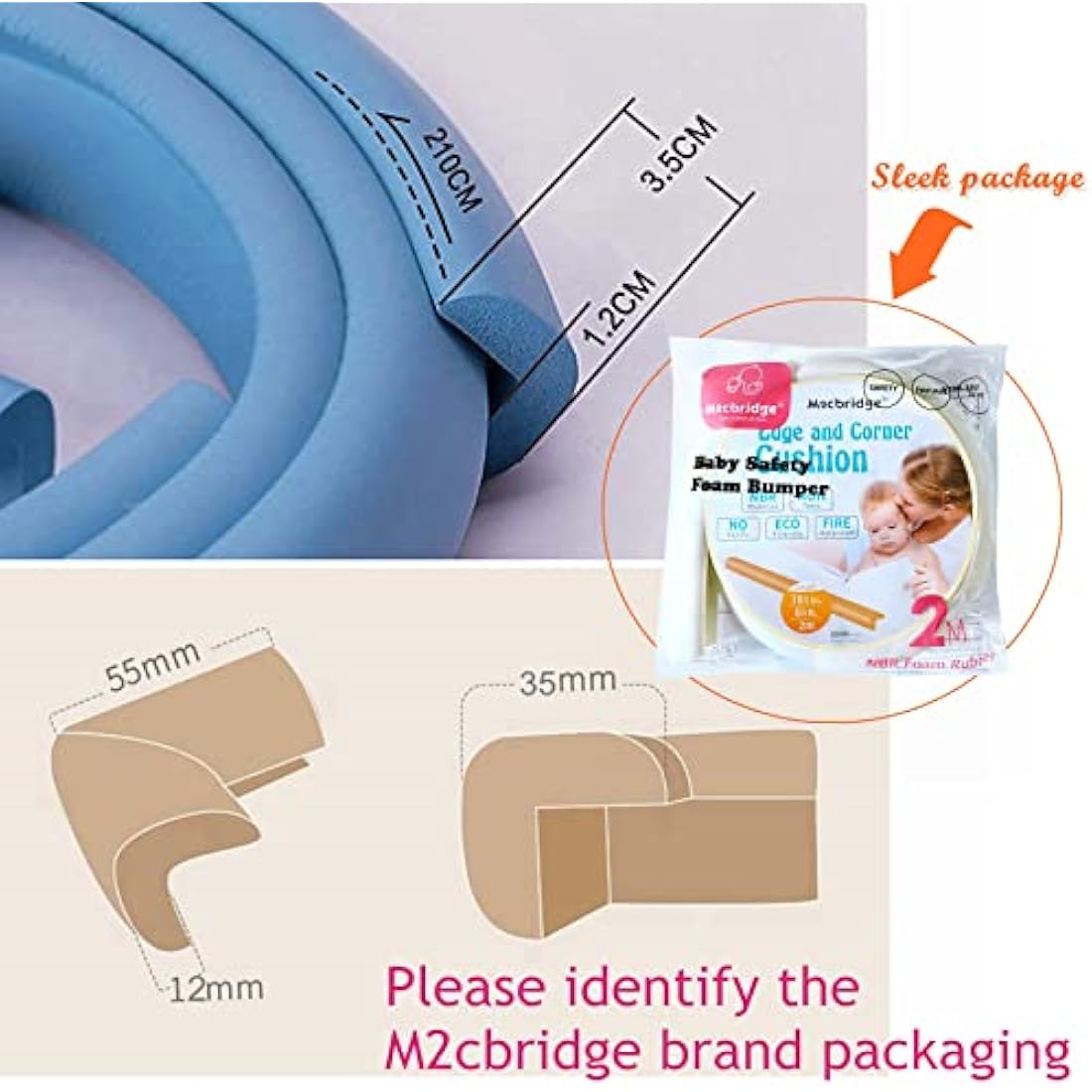 M2cbridge L Shape Extra Thick Furniture Table Edge Protectors Foam Baby Safety Bumper Guard 2 M (Grey)